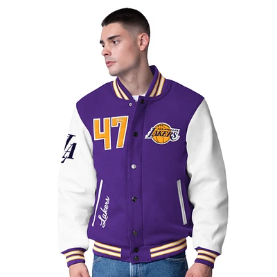 Men's G-III Sports by Carl Banks Purple Los Angeles Lakers Moneyball Wool & Leather Full-Snap Varsity Jacket