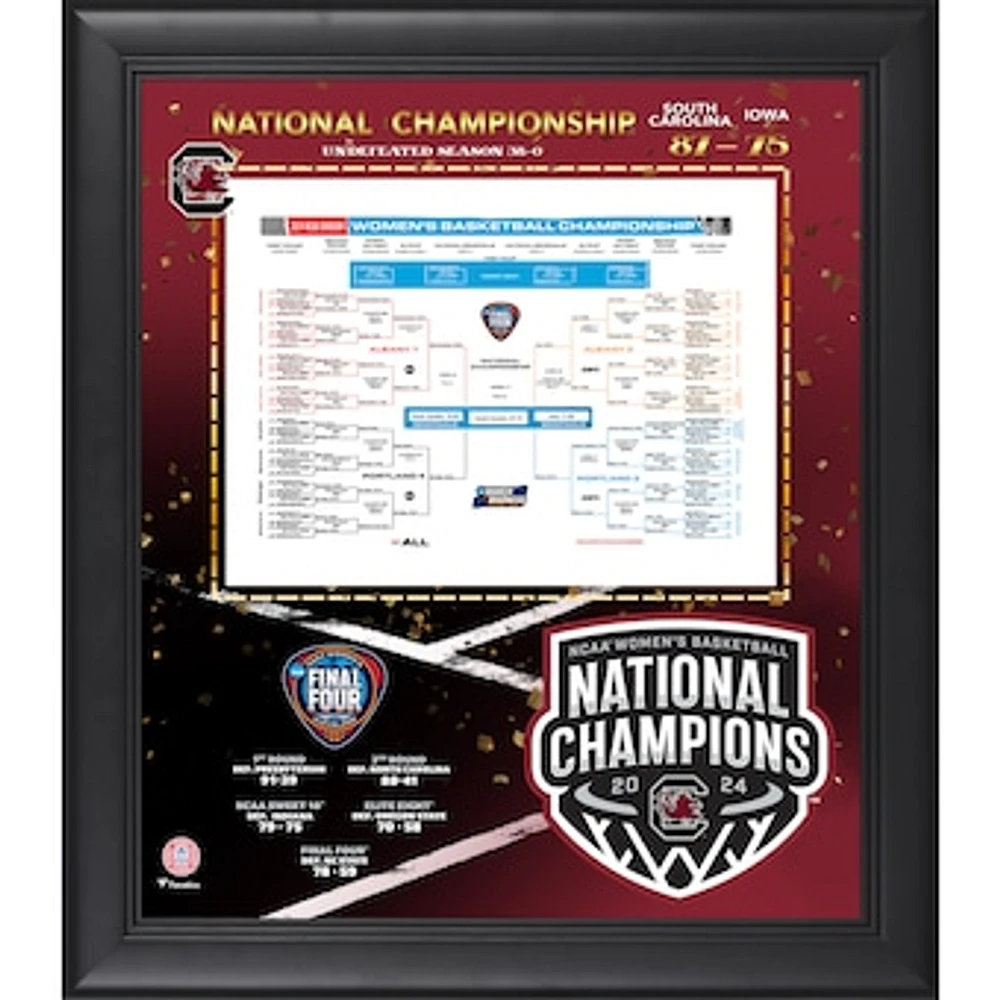 South Carolina Gamecocks 2024 NCAA Women's Basketball National Champions Framed 15" x 17" Bracket Collage