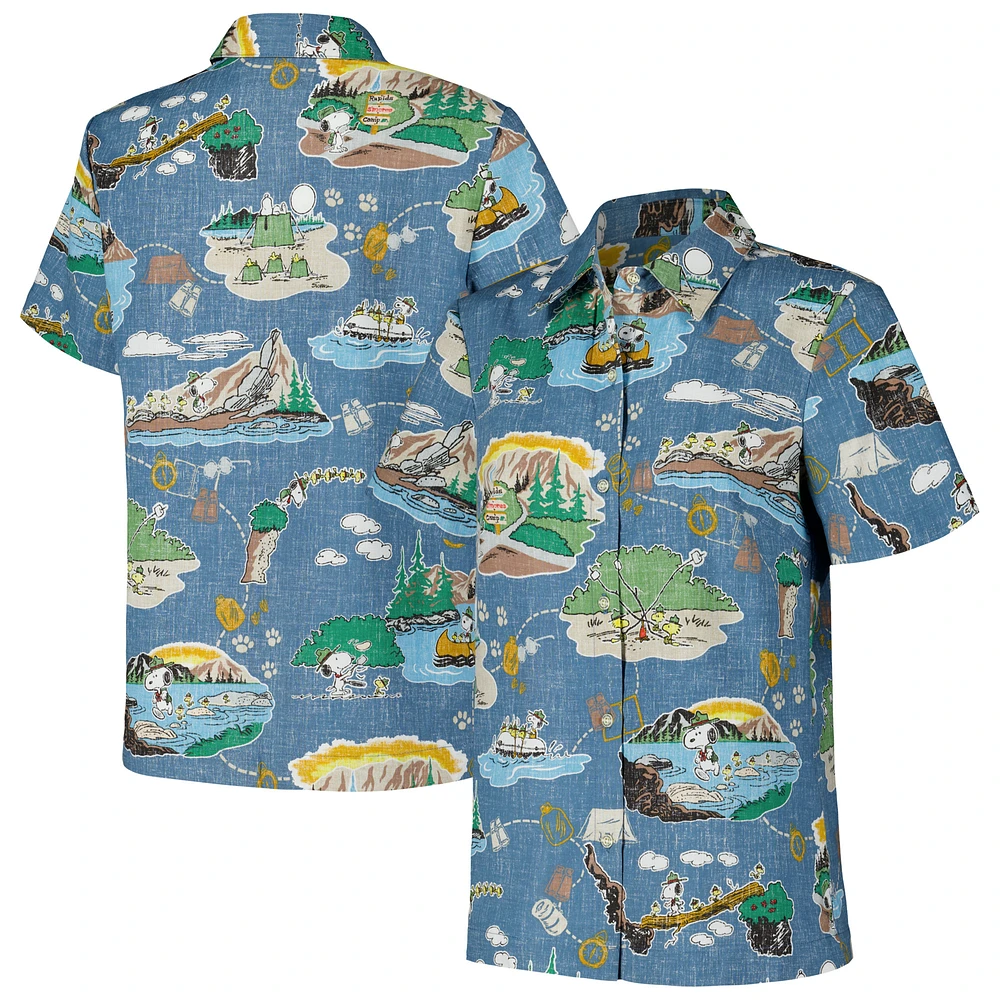 Women's Reyn Spooner Blue Peanuts Beagle Scouts 50th Anniversary Button-Up Shirt