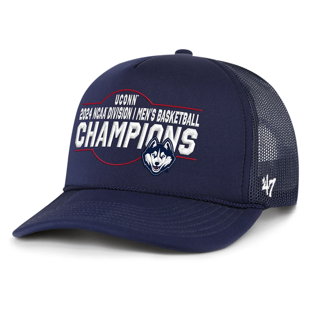 Men's '47 Navy UConn Huskies 2024 NCAA Men's Basketball National Champions Foam Front Adjustable Trucker Hat