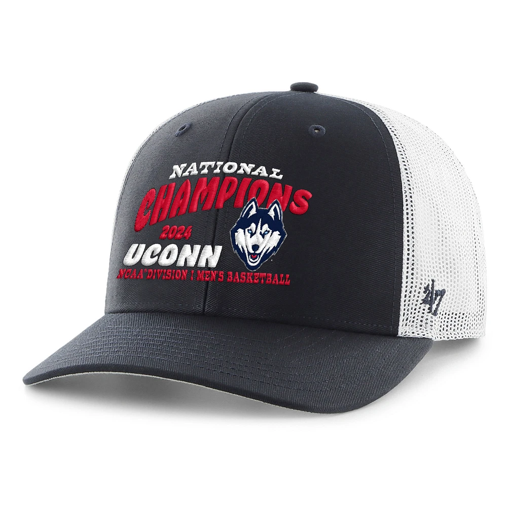 Men's '47 Navy/White UConn Huskies 2024 NCAA Men's Basketball National Champions Adjustable Trucker Hat
