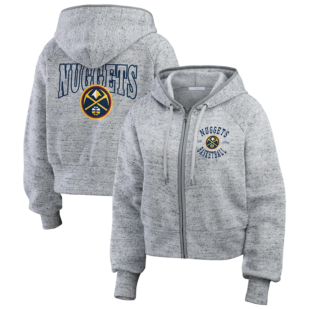 Women's WEAR by Erin Andrews Heather Gray Denver Nuggets Speckled Radiator Full-Zip Hoodie