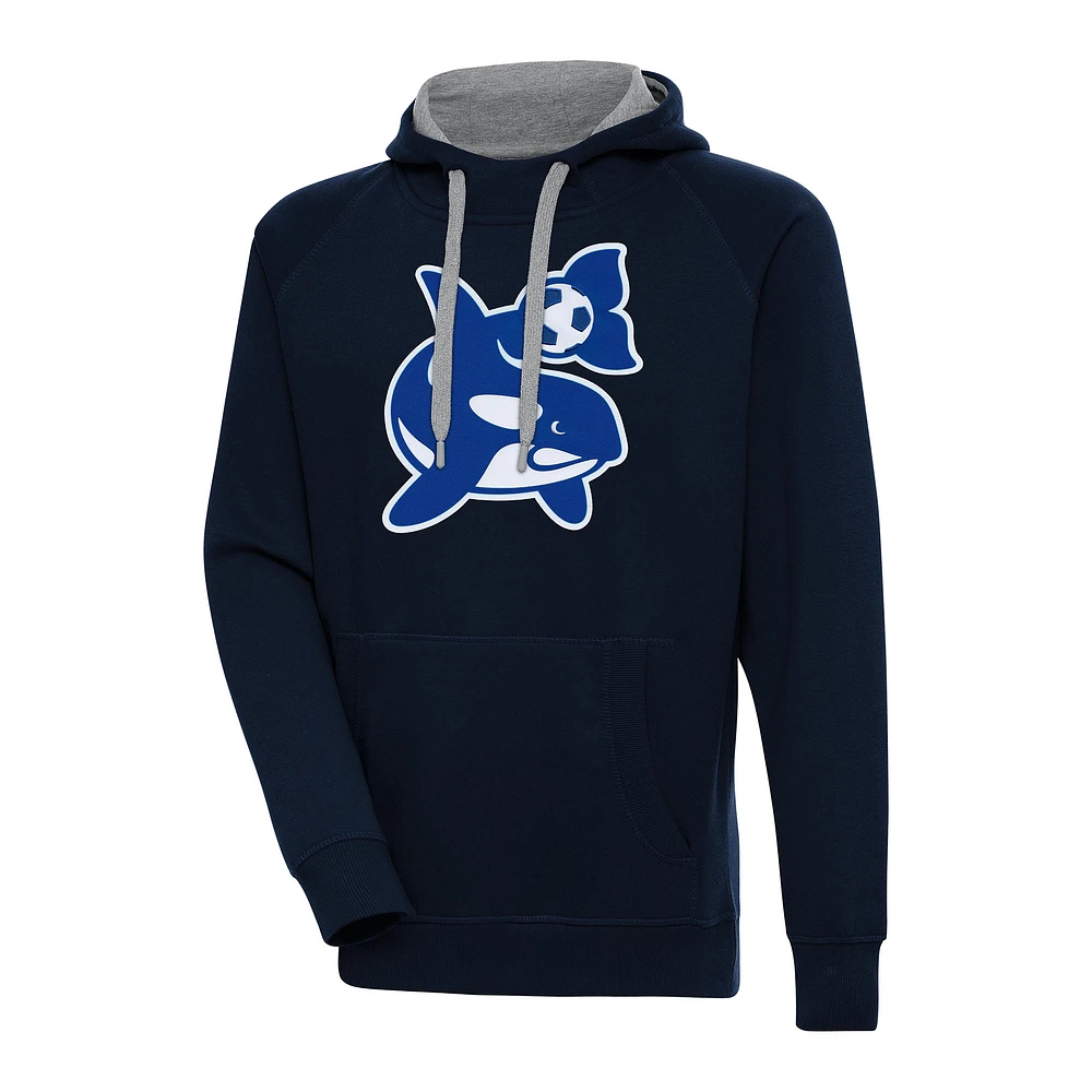 Men's Antigua Navy Seattle Sounders FC Orca Logo Victory Pullover Hoodie