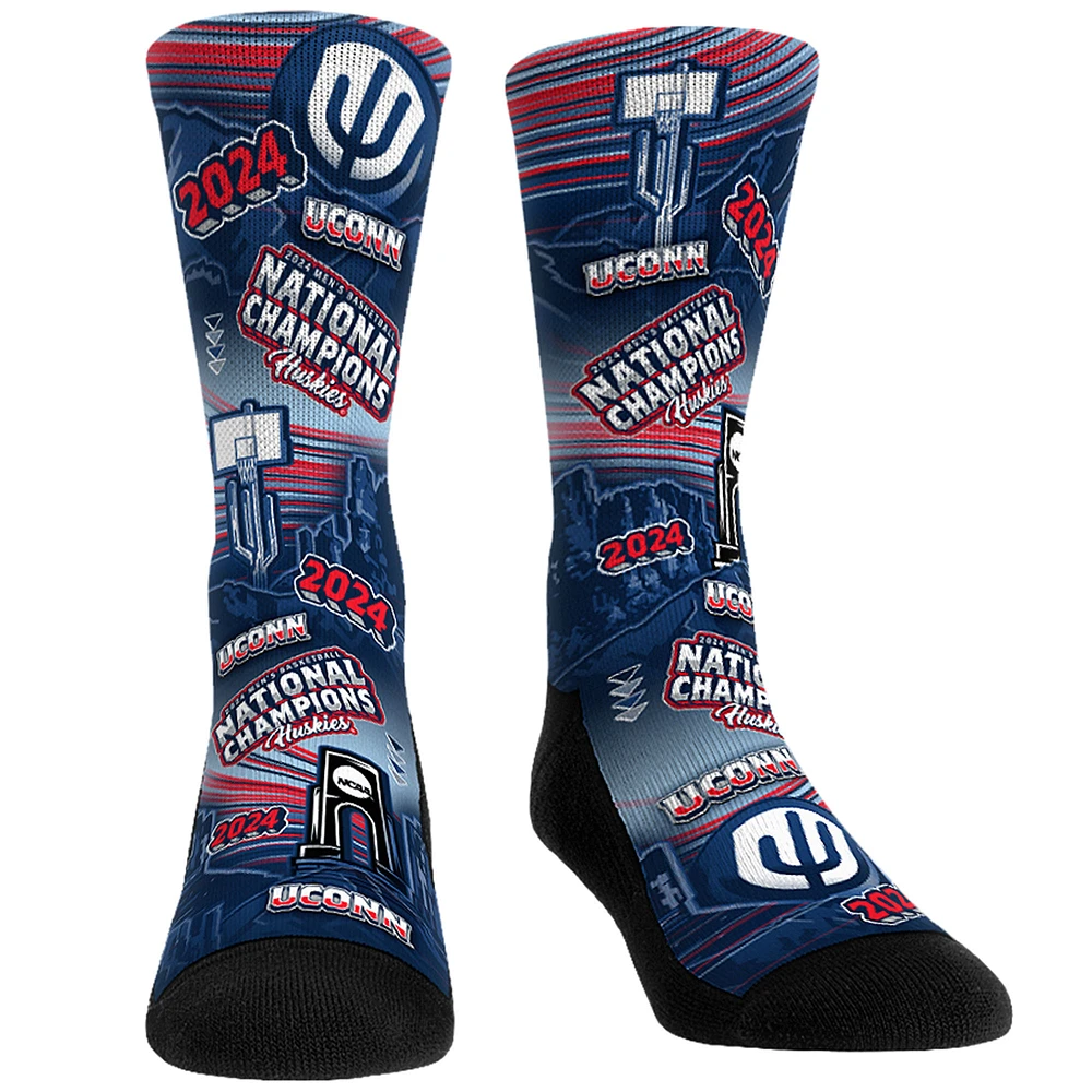 Unisex Rock Em Socks Navy UConn Huskies 2024 NCAA Men's Basketball National Champions Canyon All-Over Crew Socks