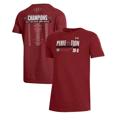 Youth Under Armour Garnet South Carolina Gamecocks 2024 NCAA Women's Basketball National Champions Schedule T-Shirt