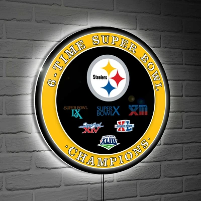 Pittsburgh Steelers Six-Time Super Bowl Champions XL Round LED Wall Sign