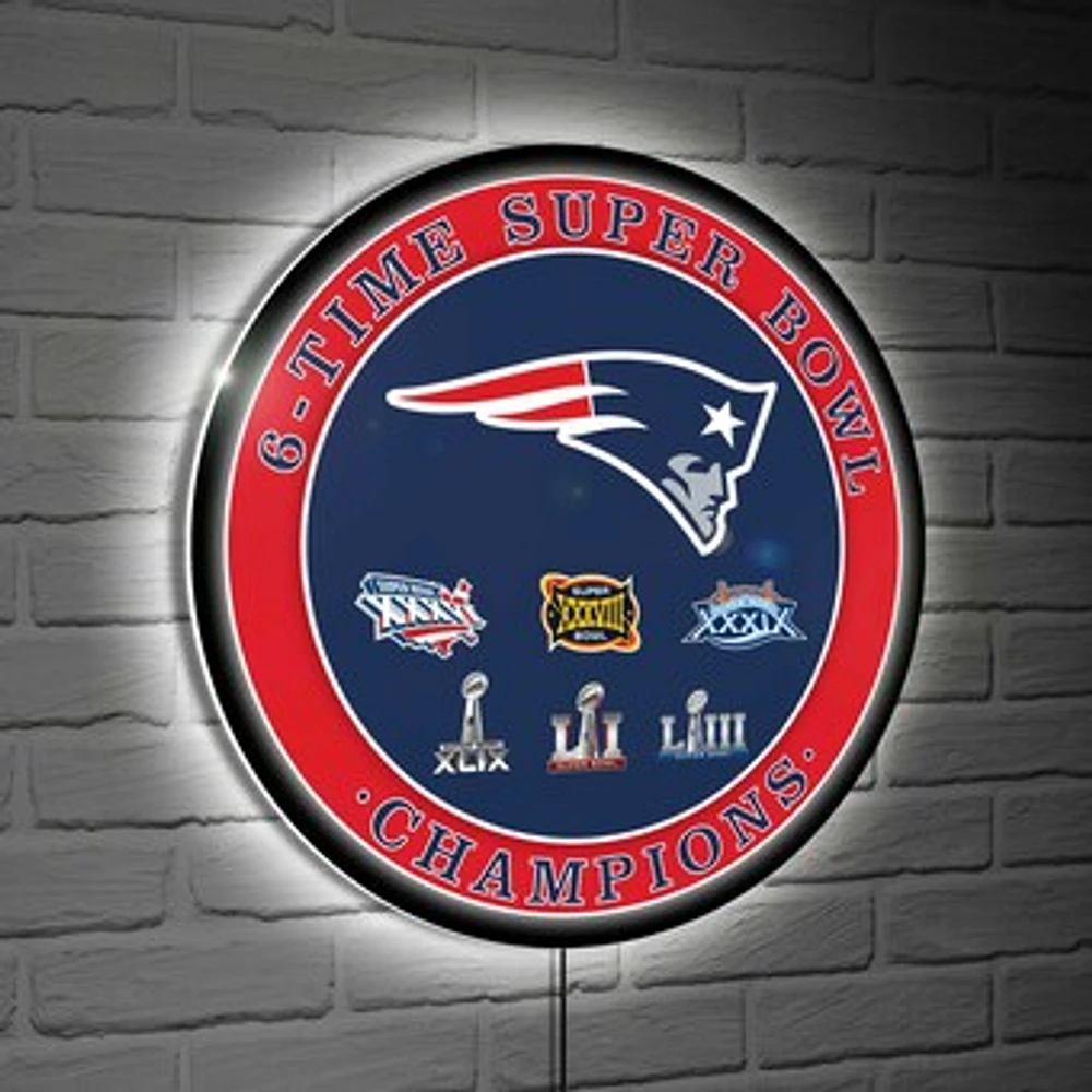 New England Patriots Six-Time Super Bowl Champions XL Round LED Wall Sign