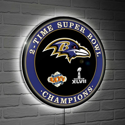 Baltimore Ravens Two-Time Super Bowl Champions XL Round LED Wall Sign