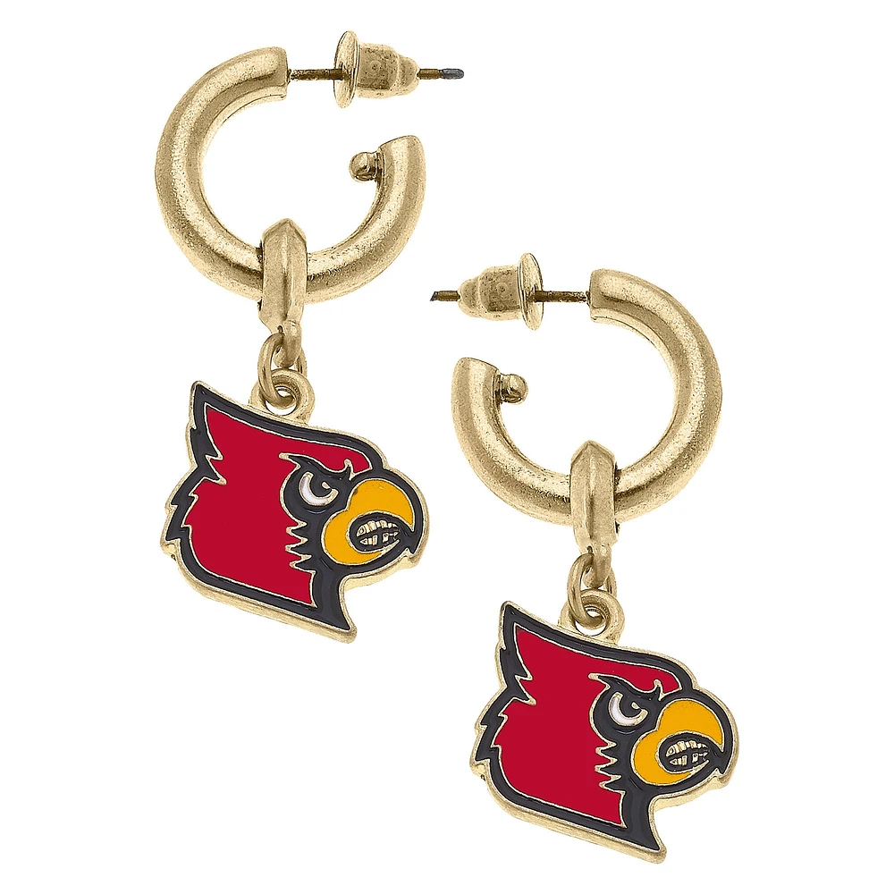 Women' CANVAS Style Louisville Cardinals Enamel Drop Hoop Earrings