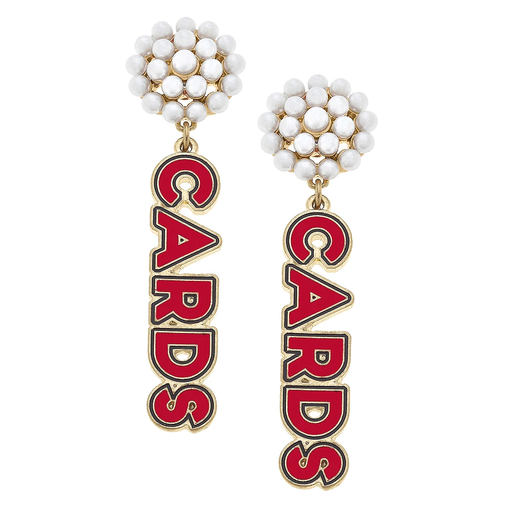 Women' CANVAS Style Louisville Cardinals Pearl Cluster Outline Enamel Drop Earrings
