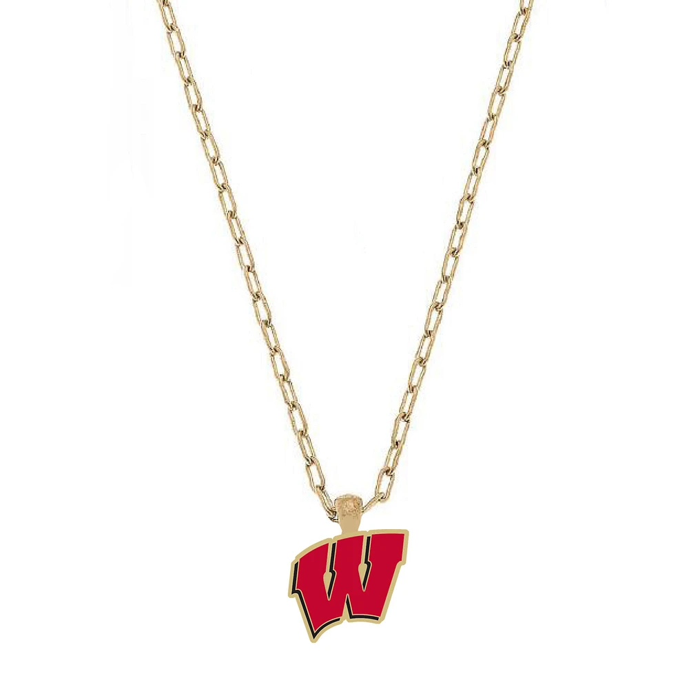 Women' CANVAS Style Wisconsin Badgers Enamel Pendant Necklace