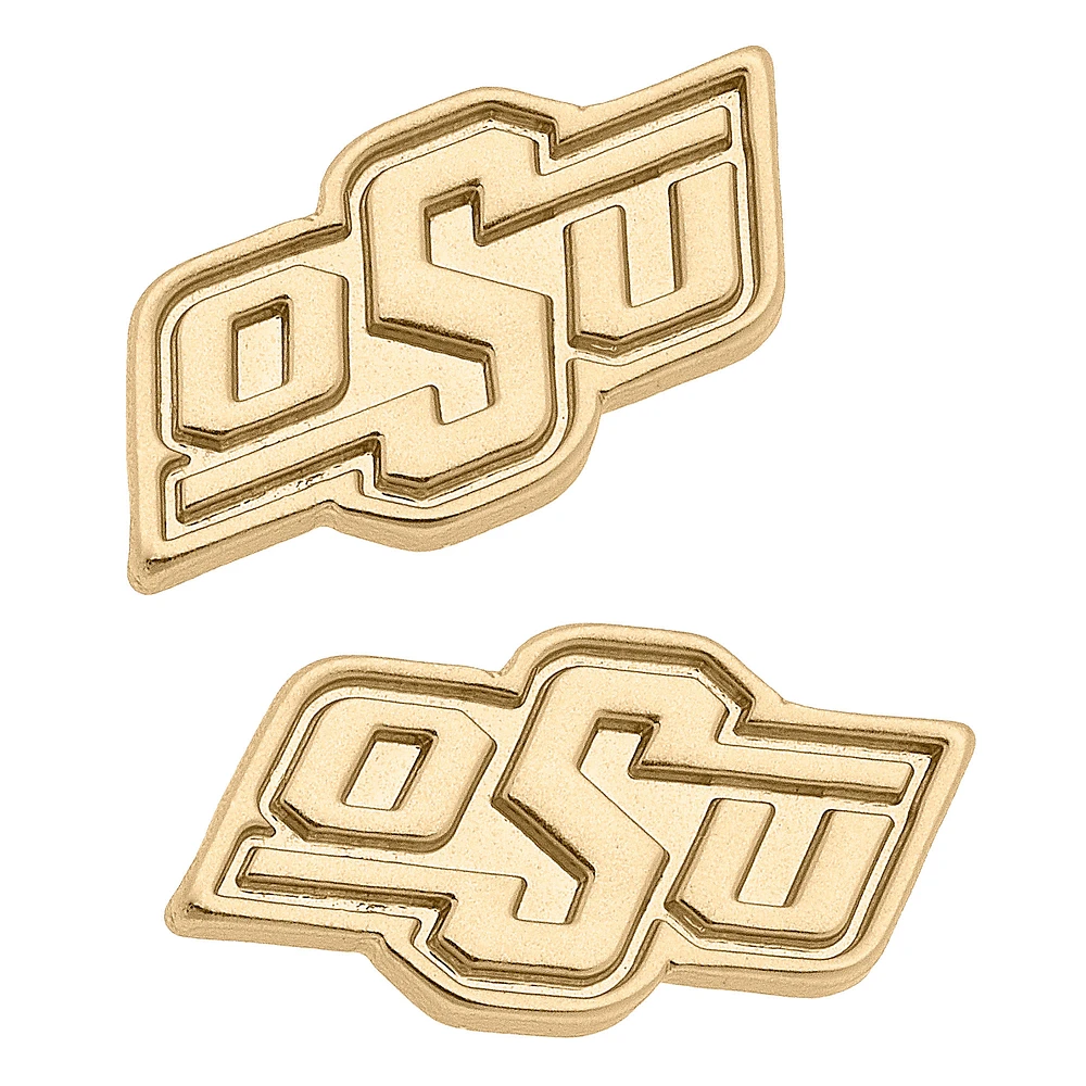 Women' CANVAS Style Oklahoma State Cowboys 24K Gold Plated Stud Earrings