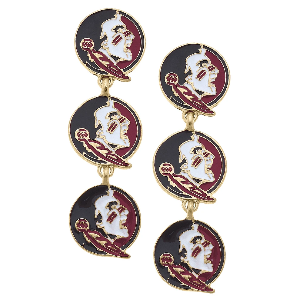 Women' CANVAS Style Florida State Seminoles Triple Drop Enamel Earrings