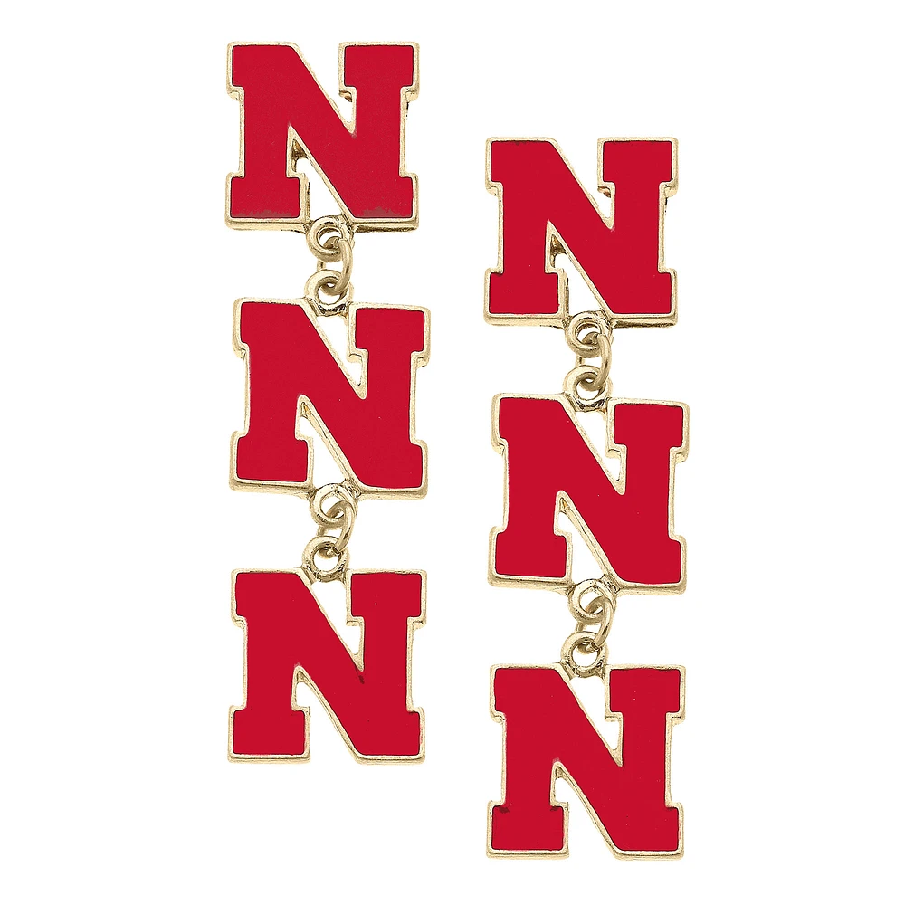 Women' CANVAS Style Nebraska Huskers Triple Drop Enamel Earrings