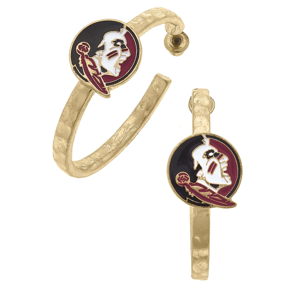 Women' CANVAS Style Florida State Seminoles Enamel Logo Hoop Earrings