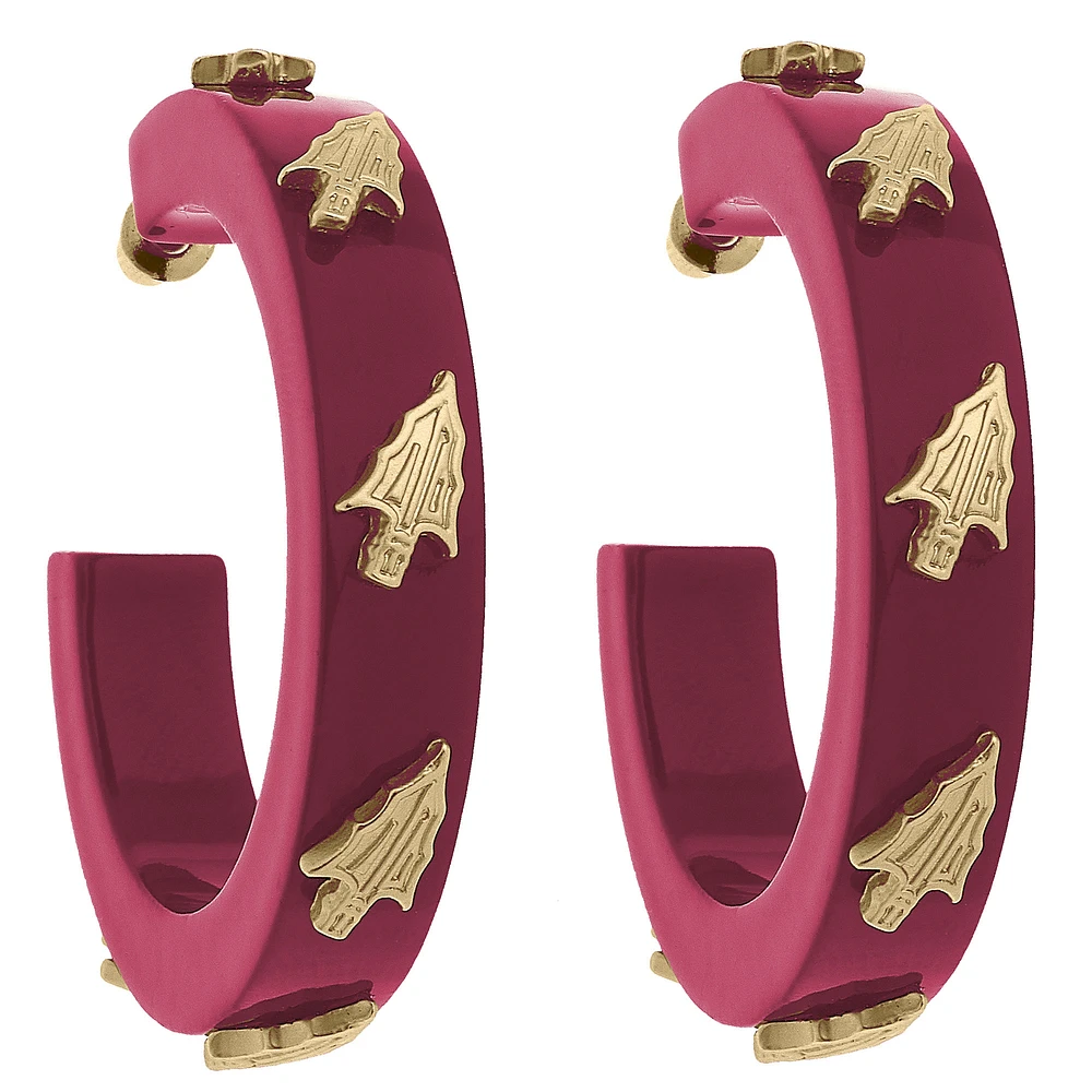 Women' CANVAS Style Florida State Seminoles Resin Logo Hoop Earrings