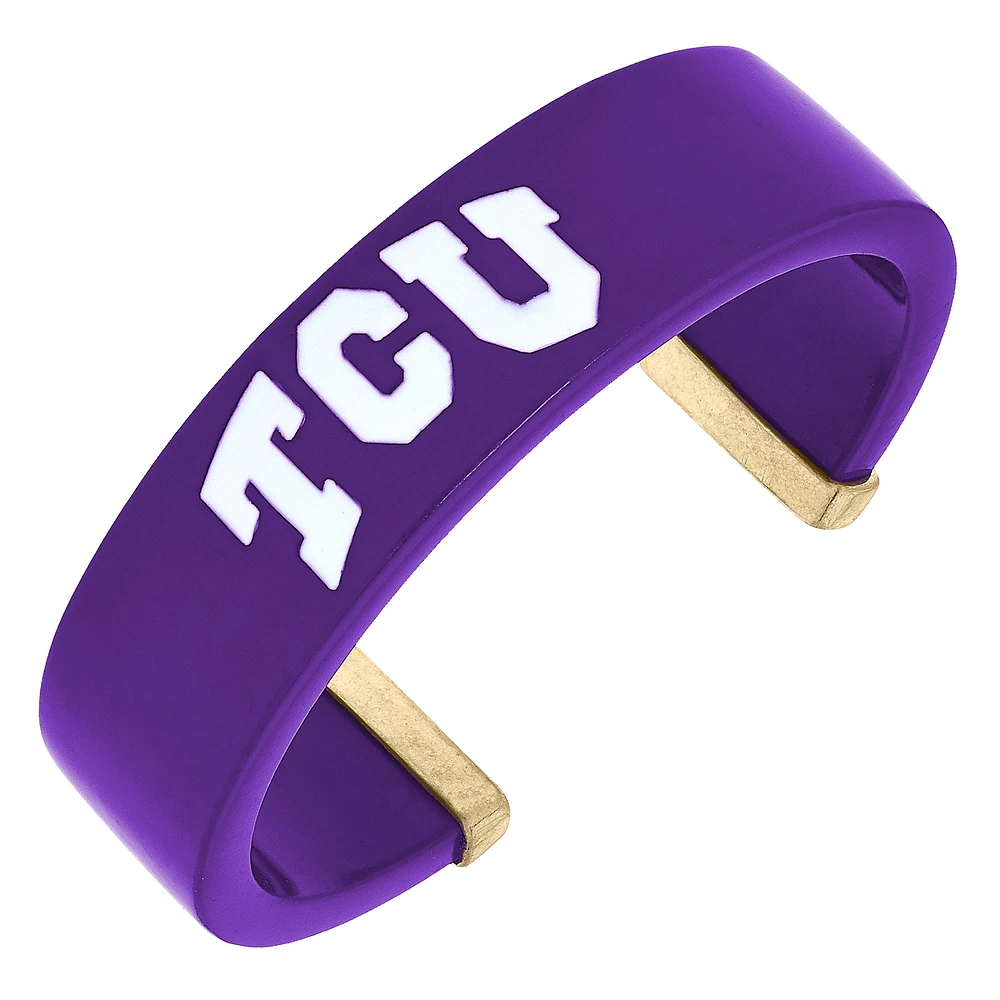 Women' CANVAS Style TCU Horned Frogs Resin Logo Cuff Bracelet