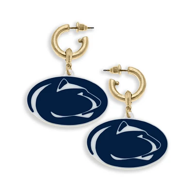 Women' CANVAS Style Penn State Nittany Lions Resin Logo Drop Hoop Earrings