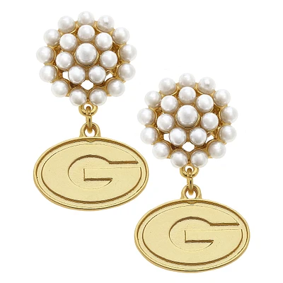 Women' CANVAS Style Georgia Bulldogs Pearl Cluster 24K Gold Drop Earrings