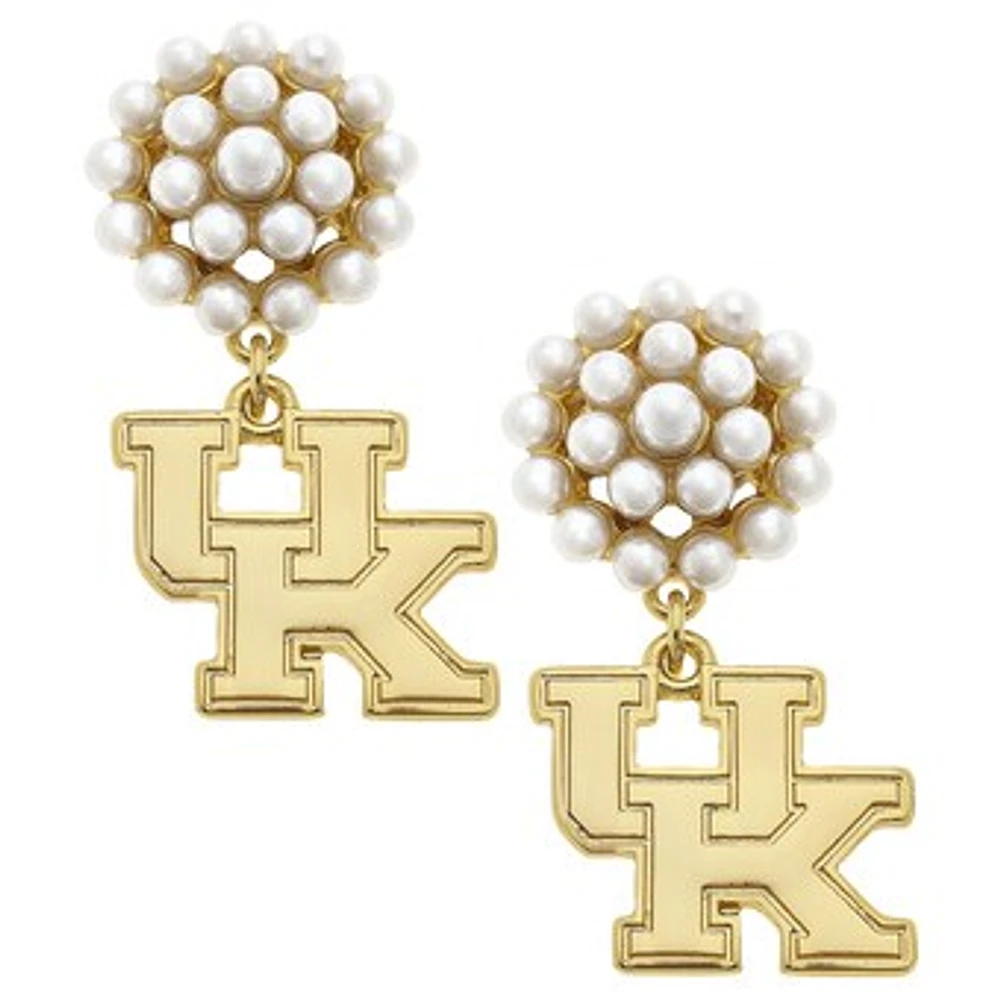 Women' CANVAS Style Kentucky Wildcats Pearl Cluster 24K Gold Drop Earrings