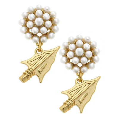 Women' CANVAS Style Florida State Seminoles Pearl Cluster 24K Gold Drop Earrings