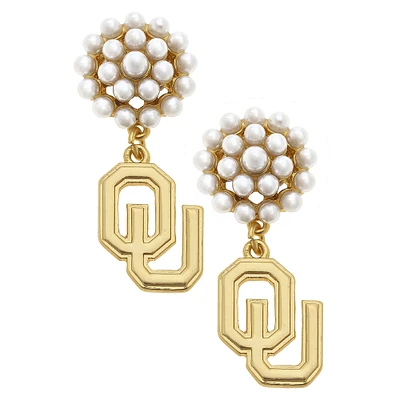 Women' CANVAS Style Oklahoma Sooners Pearl Cluster 24K Gold Drop Earrings