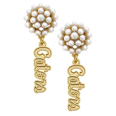 Women' CANVAS Style Florida Gators Pearl Cluster 24K Gold Drop Earrings