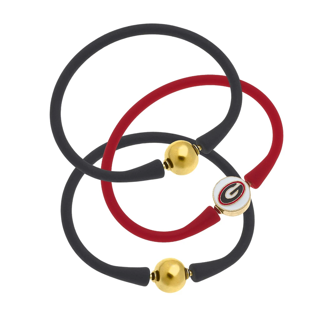 Women' CANVAS Style Georgia Bulldogs Three-Pack Enamel Silicone Bali Bracelets