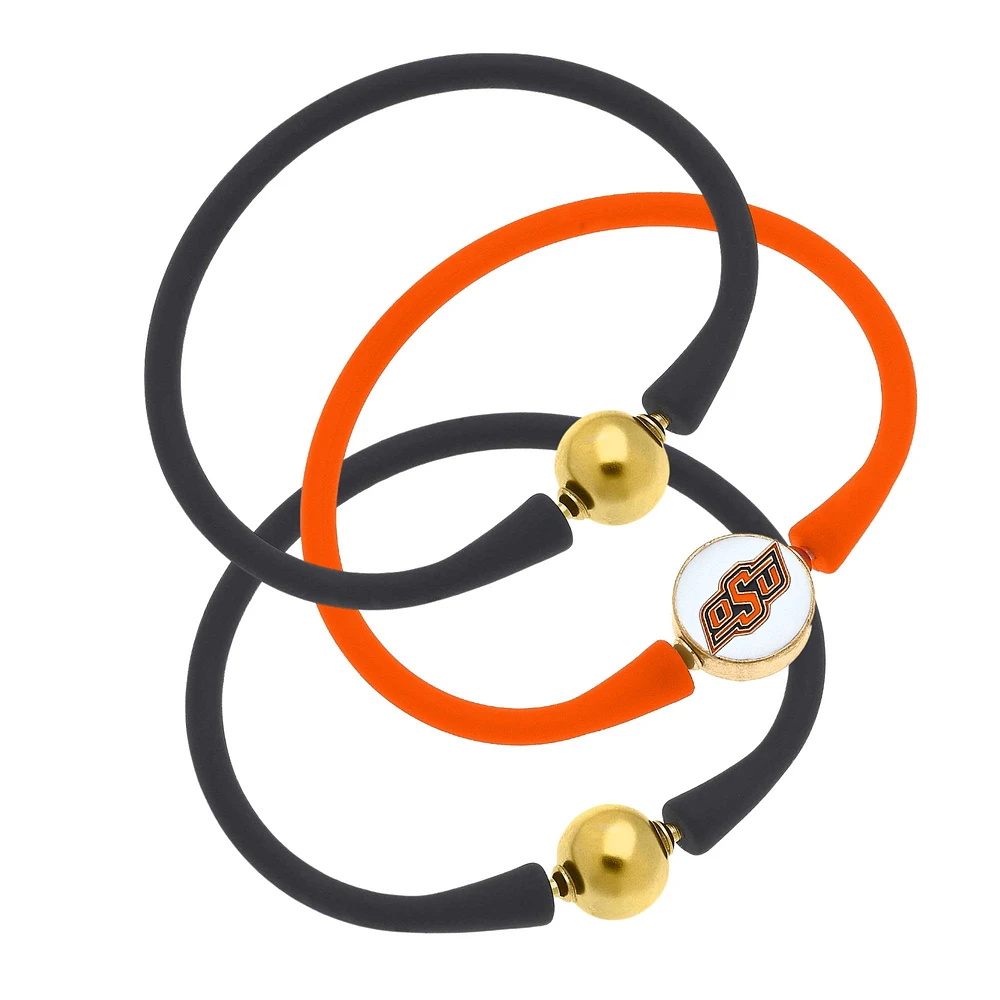 Women' CANVAS Style Oklahoma State Cowboys Three-Pack Enamel Silicone Bali Bracelets