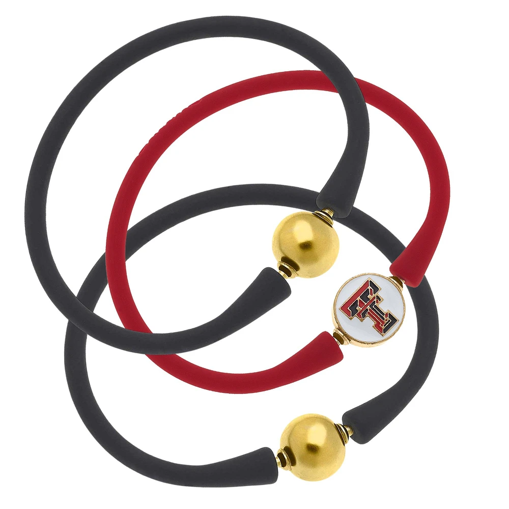 Women' CANVAS Style Texas Tech Red Raiders Three-Pack Enamel Silicone Bali Bracelets
