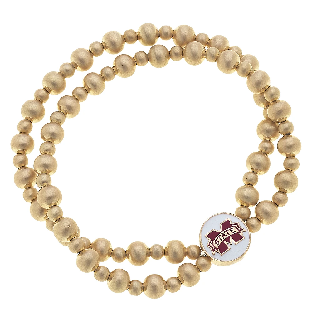 Women' CANVAS Style Mississippi State Bulldogs Two-Row Ball Bead Stretch Bracelet
