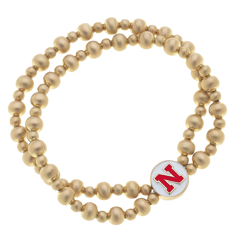Women' CANVAS Style Nebraska Huskers Two-Row Ball Bead Stretch Bracelet