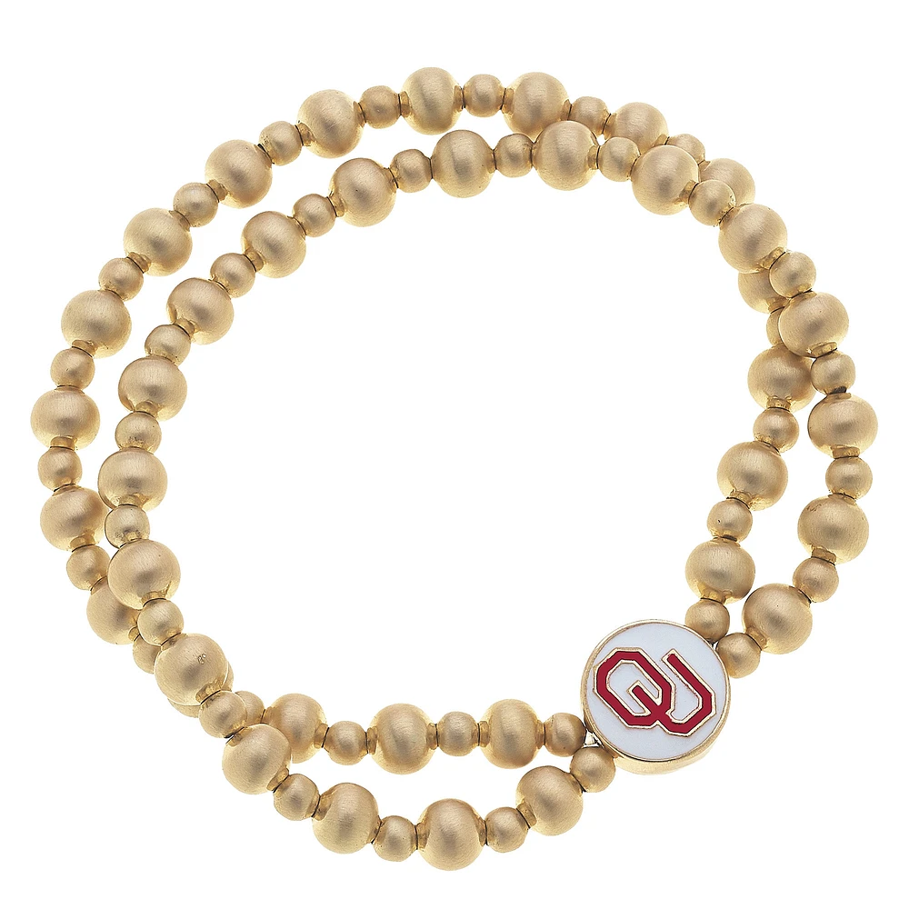 Women' CANVAS Style Oklahoma Sooners Two-Row Ball Bead Stretch Bracelet