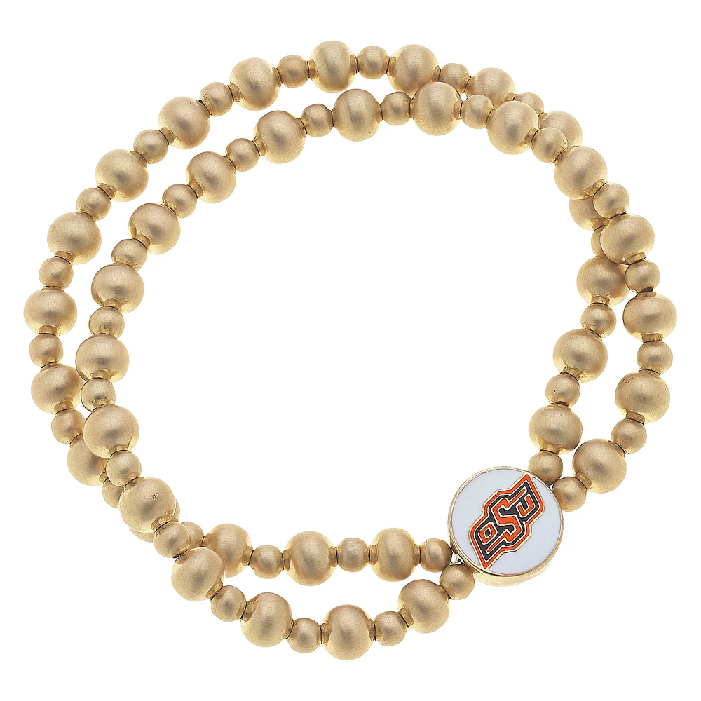 Women' CANVAS Style Oklahoma State Cowboys Two-Row Ball Bead Stretch Bracelet