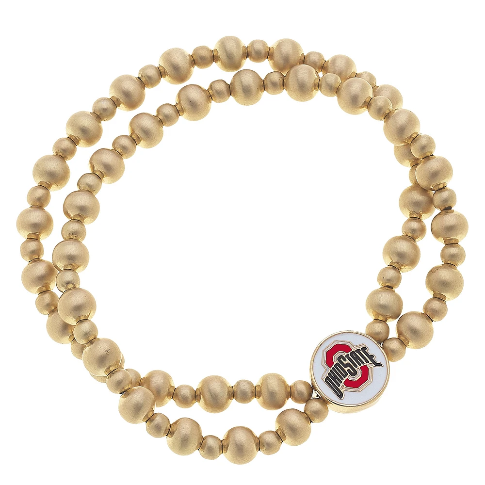 Women' CANVAS Style Ohio State Buckeyes Two-Row Ball Bead Stretch Bracelet