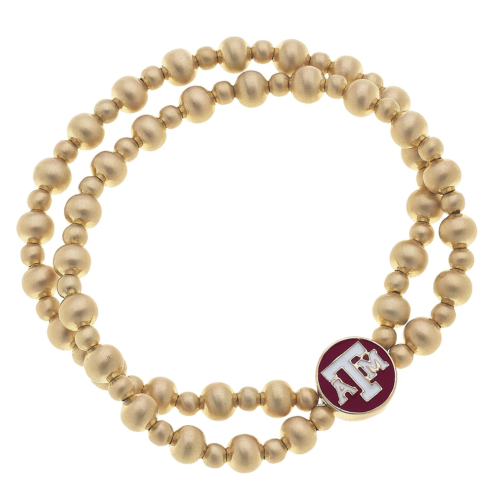 Women' CANVAS Style Texas A&M Aggies Two-Row Ball Bead Stretch Bracelet