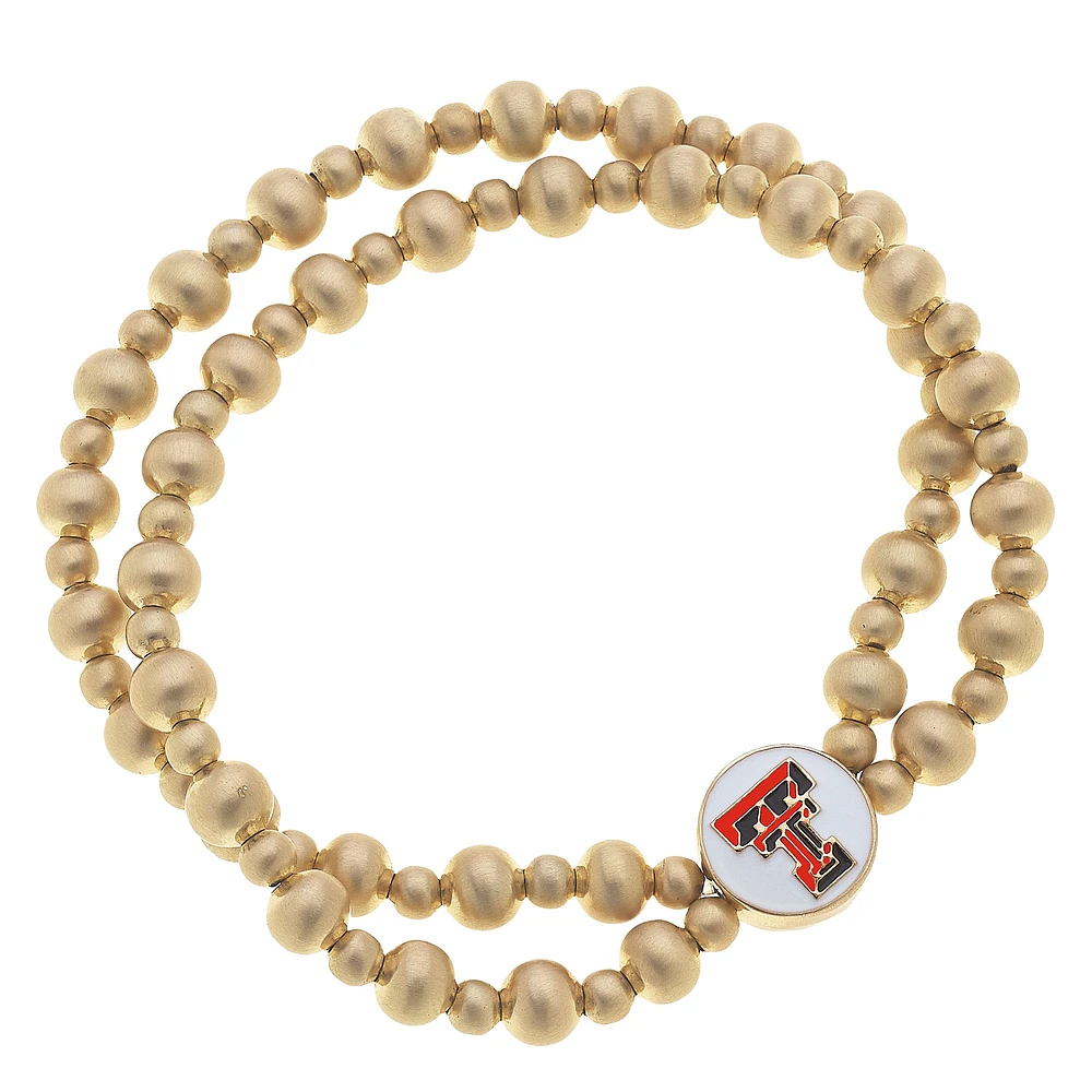 Women' CANVAS Style Texas Tech Red Raiders Two-Row Ball Bead Stretch Bracelet