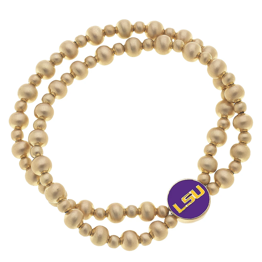 Women' CANVAS Style LSU Tigers Two-Row Ball Bead Stretch Bracelet