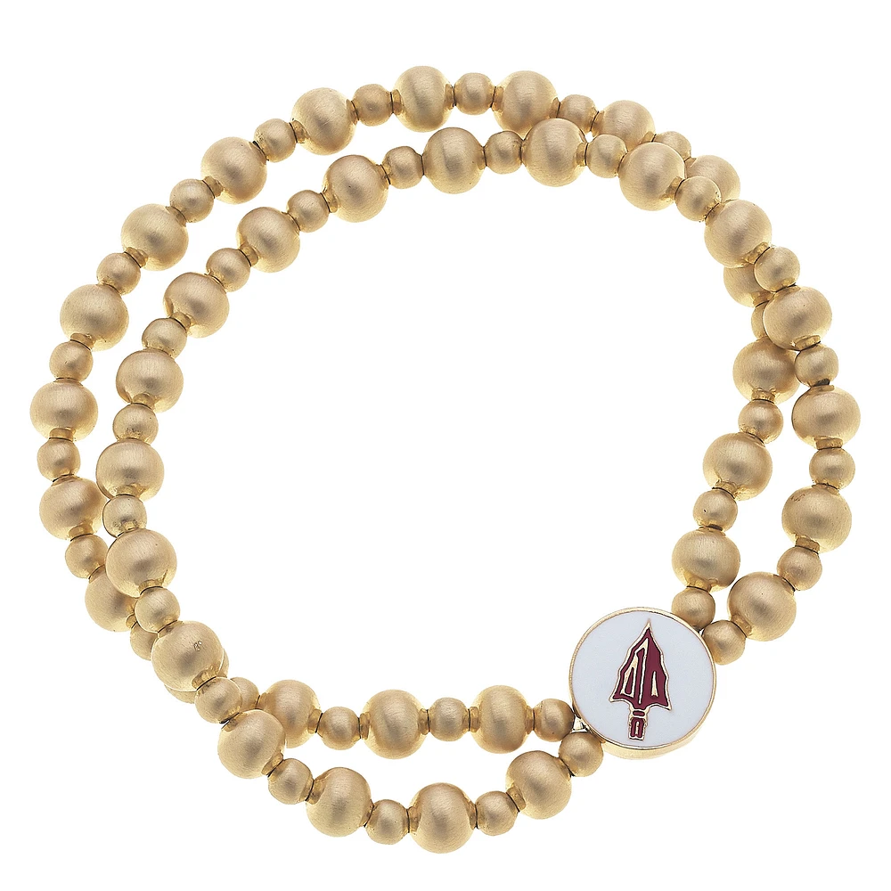 Women' CANVAS Style Florida State Seminoles Two-Row Ball Bead Stretch Bracelet
