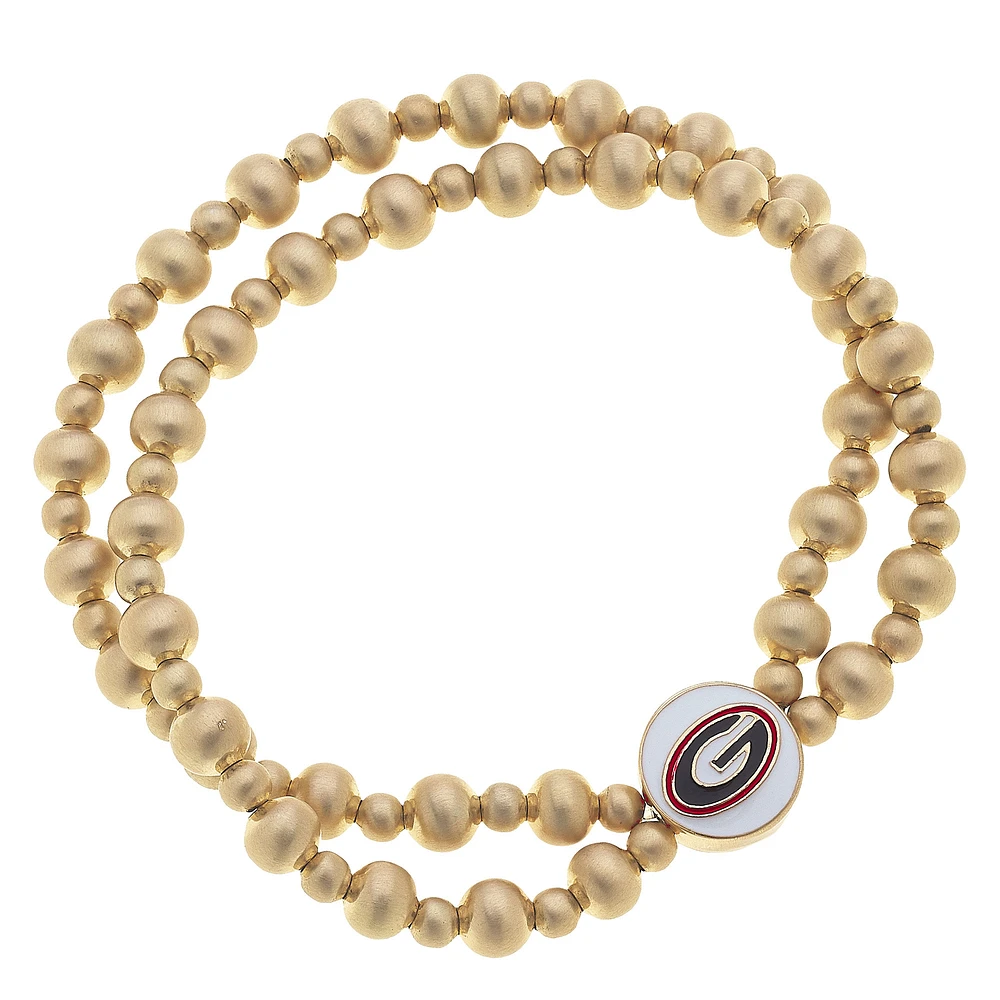Women' CANVAS Style Georgia Bulldogs Two-Row Ball Bead Stretch Bracelet