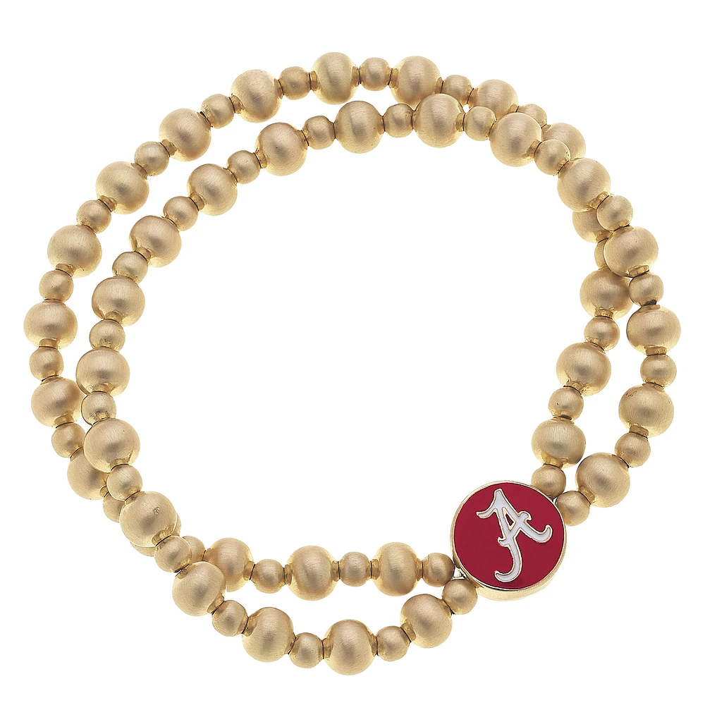 Women' CANVAS Style Alabama Crimson Tide Two-Row Ball Bead Stretch Bracelet