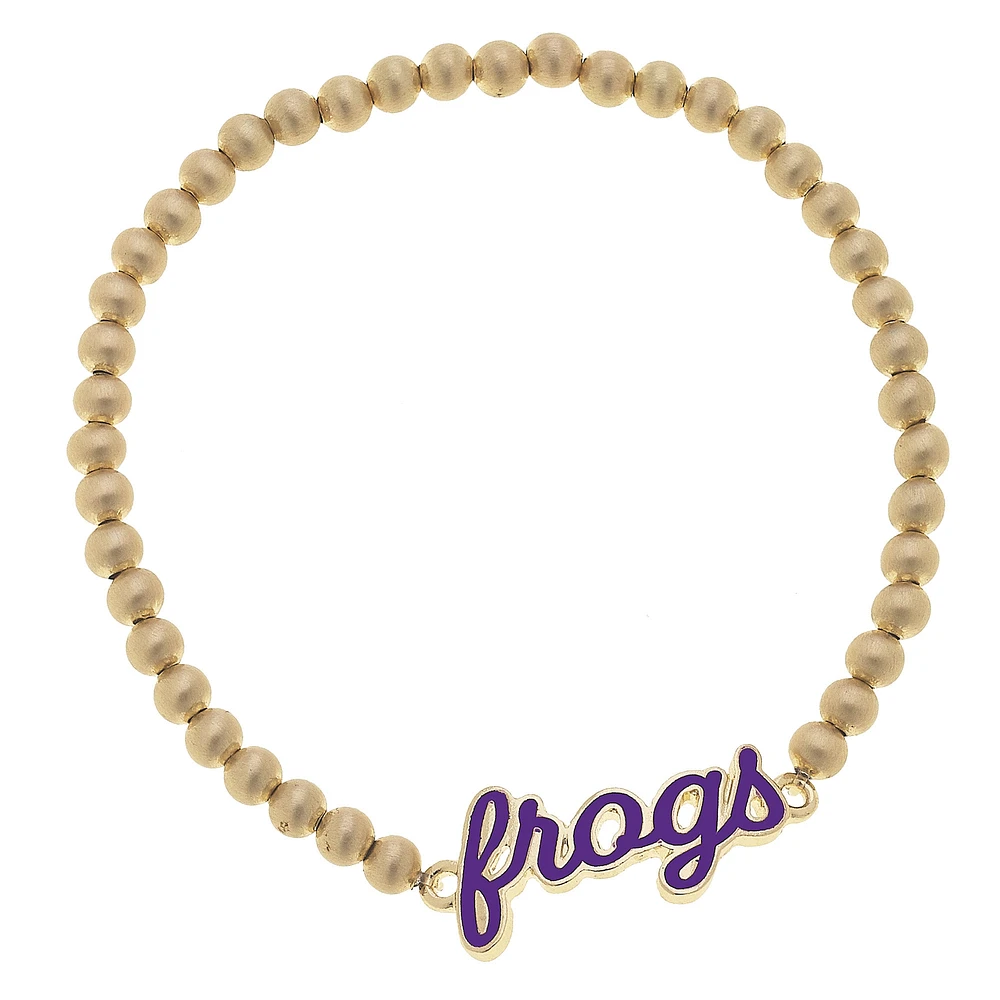Women' CANVAS Style TCU Horned Frogs Enamel Script Ball Bead Stretch Bracelet