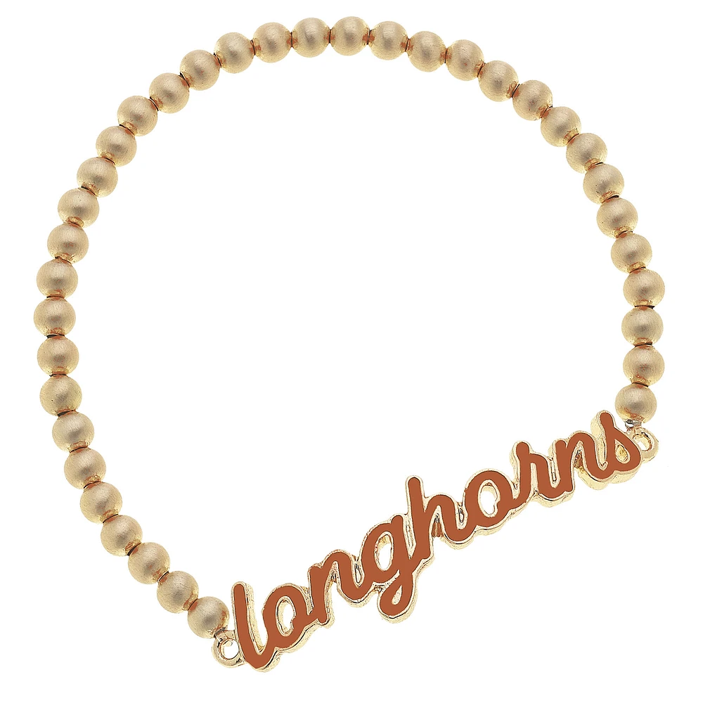 Women' CANVAS Style Texas Longhorns Enamel Script Ball Bead Stretch Bracelet