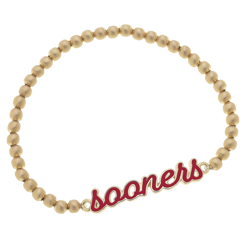 Women' CANVAS Style Oklahoma Sooners Enamel Script Ball Bead Stretch Bracelet
