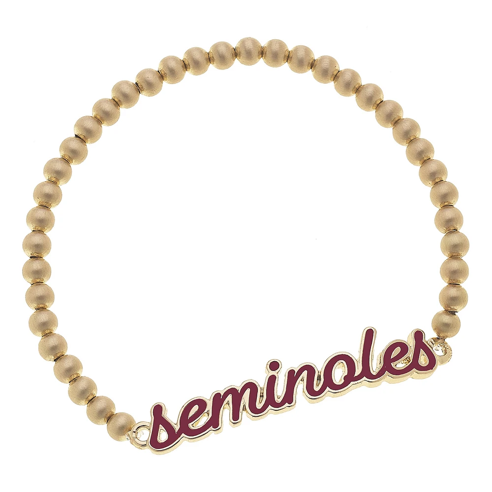 Women' CANVAS Style Florida State Seminoles Enamel Script Ball Bead Stretch Bracelet
