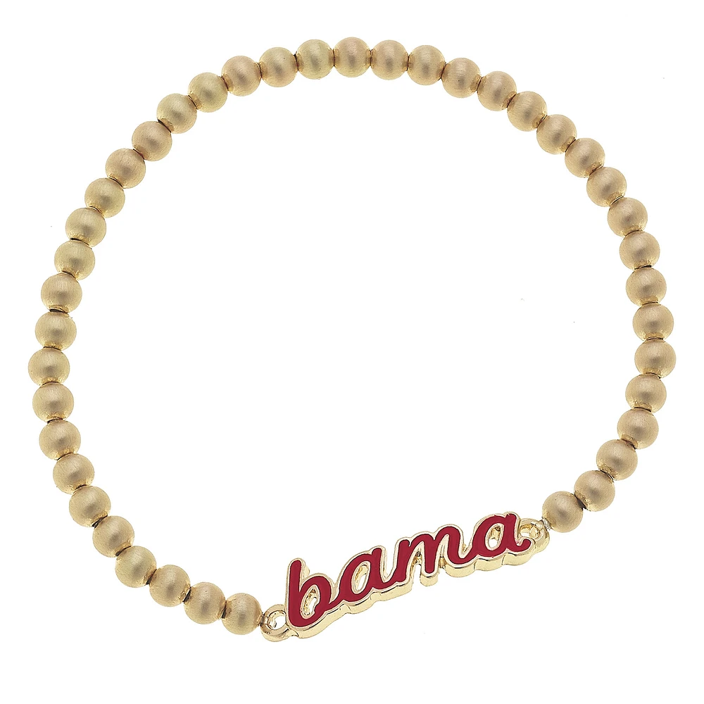 Women' CANVAS Style Alabama Crimson Tide Enamel Script Ball Bead Stretch Bracelet
