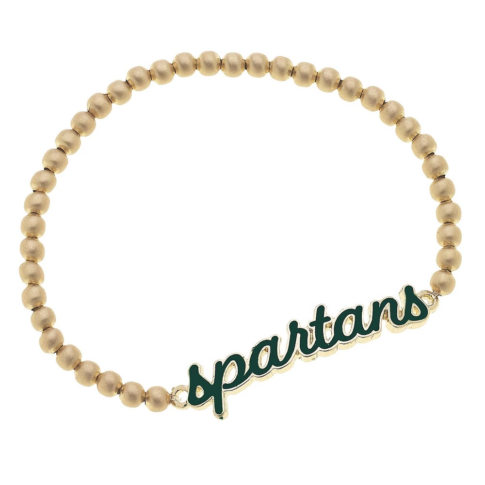 Women' CANVAS Style Michigan State Spartans Enamel Script Ball Bead Stretch Bracelet