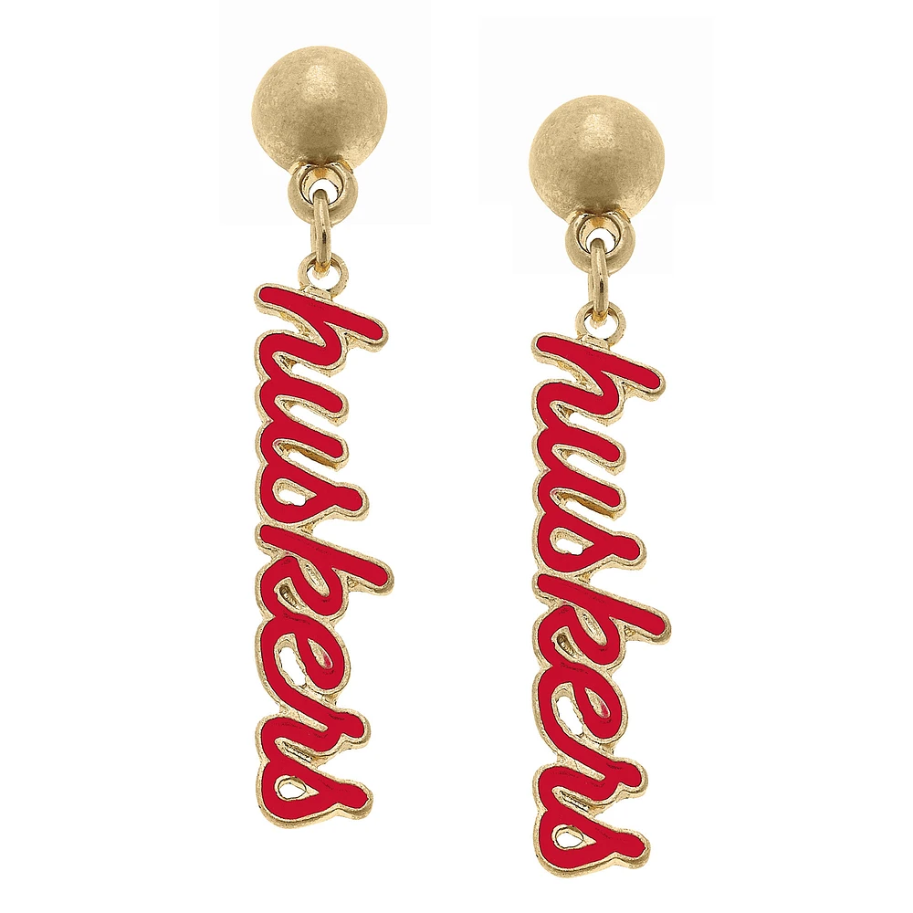 Women' CANVAS Style Nebraska Huskers Enamel Script Drop Earring