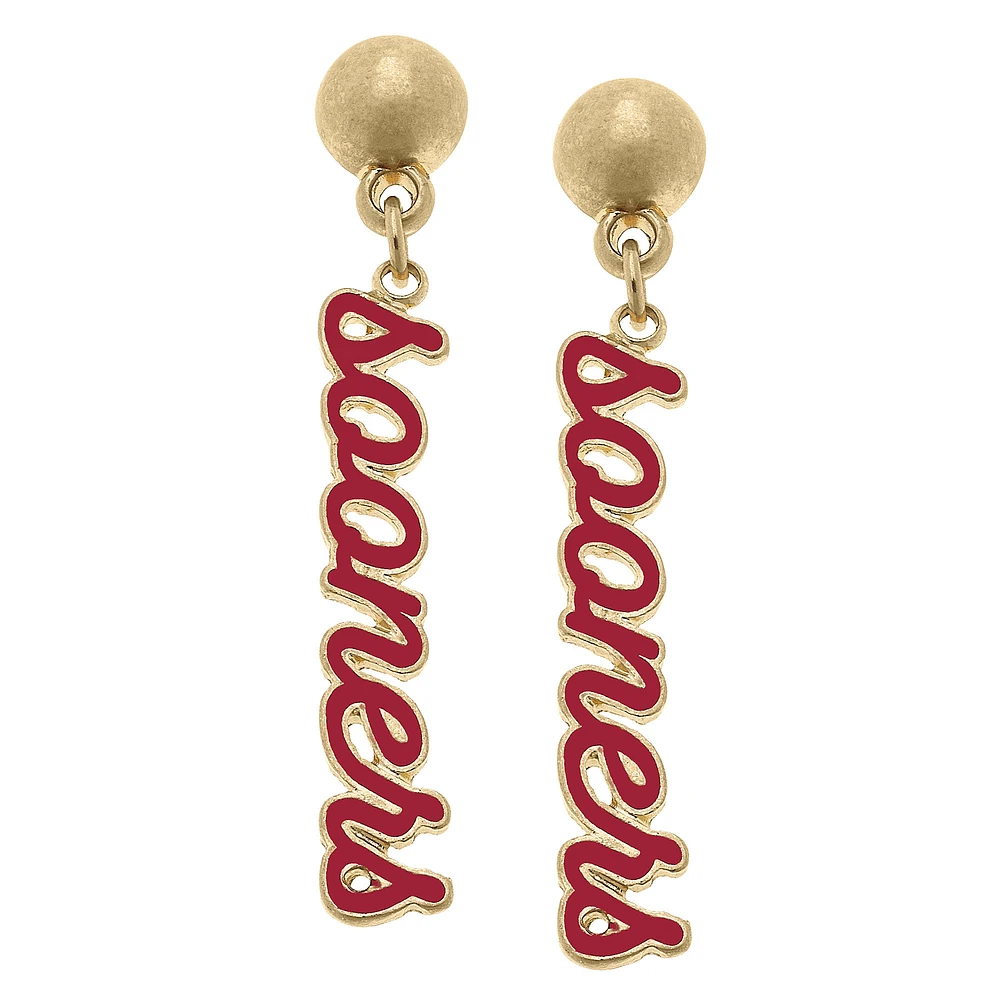 Women' CANVAS Style Oklahoma Sooners Enamel Script Drop Earring