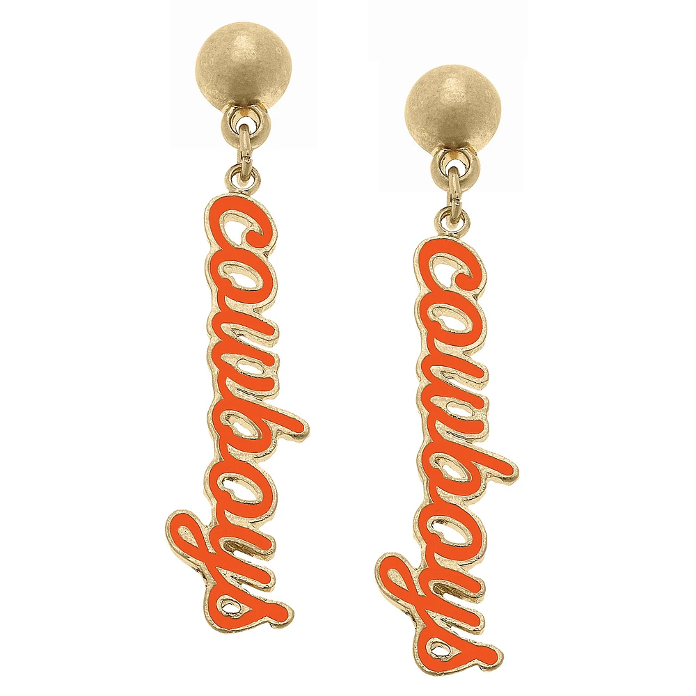 Women' CANVAS Style Oklahoma State Cowboys Enamel Script Drop Earring